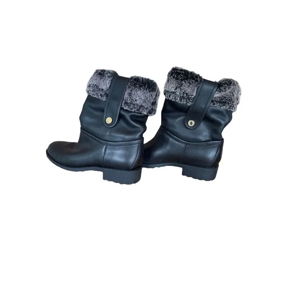 Cole Haan Womens Black Leather Faux Fur Lined Waterproof Winter Boots Size 7B